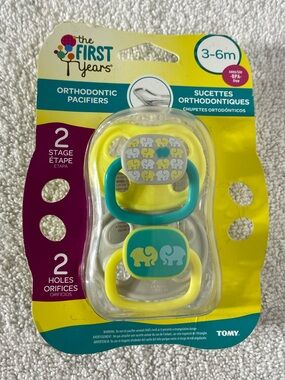 5/$35 The First Years Orthodontic Pacifiers 3-6 Months Elephant 2 Pack NEW
